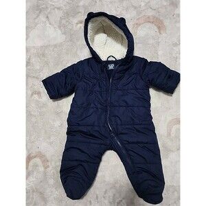 Children’s Place Puffer Snow Suit Navy Blue Hand & Feet Covers Hood 0-3 Month
